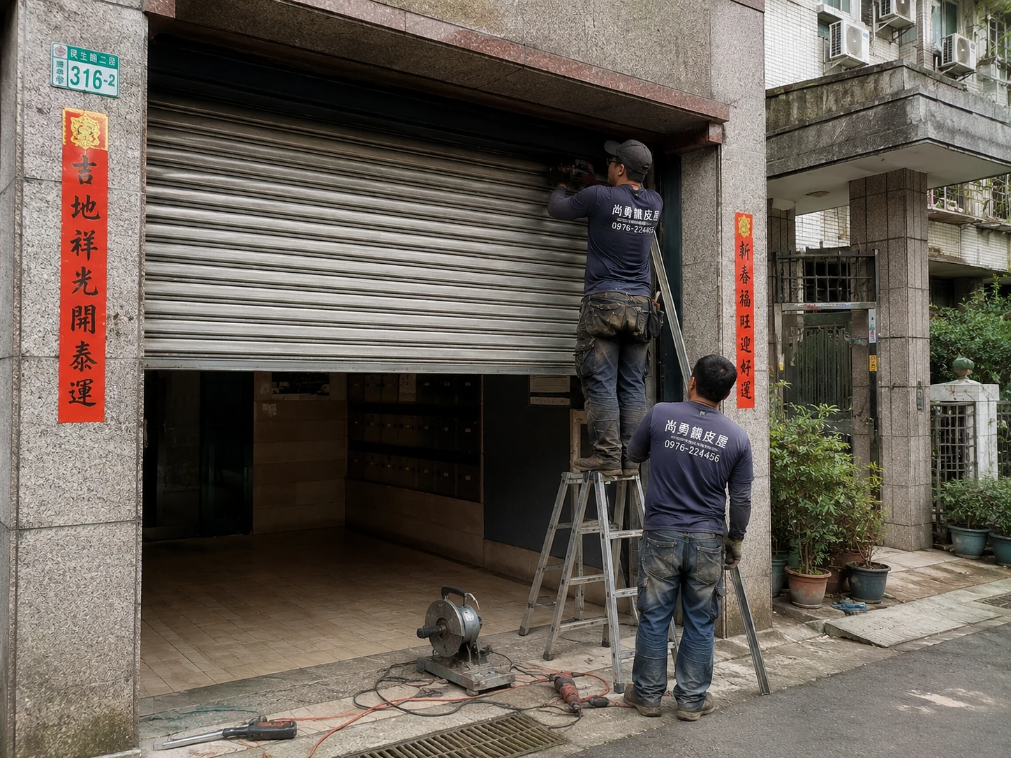 高雄岡山區服務｜石材外牆住宅鐵捲門施工