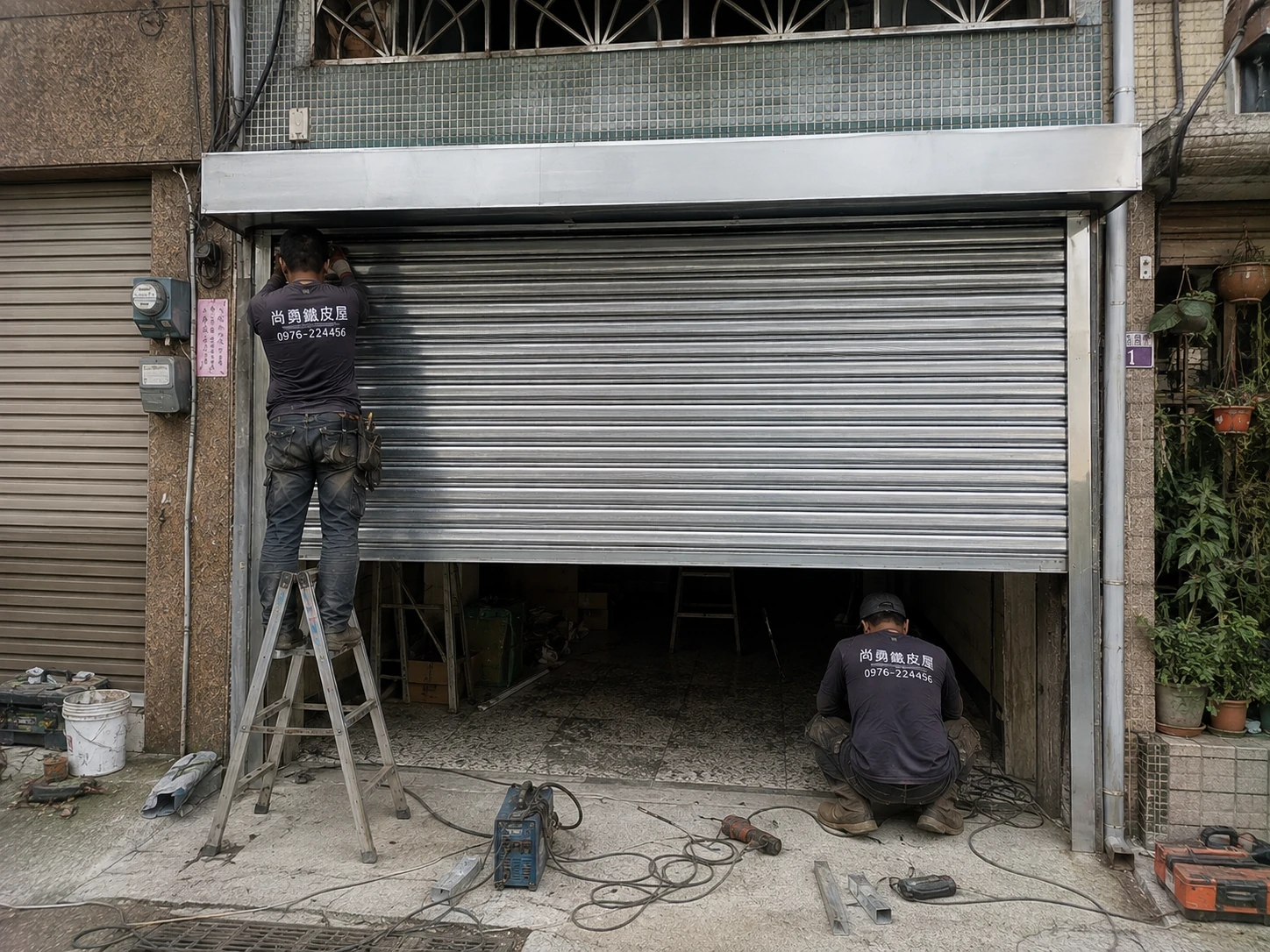 高雄小港區服務｜住宅臨路入口銀色鐵捲門施工