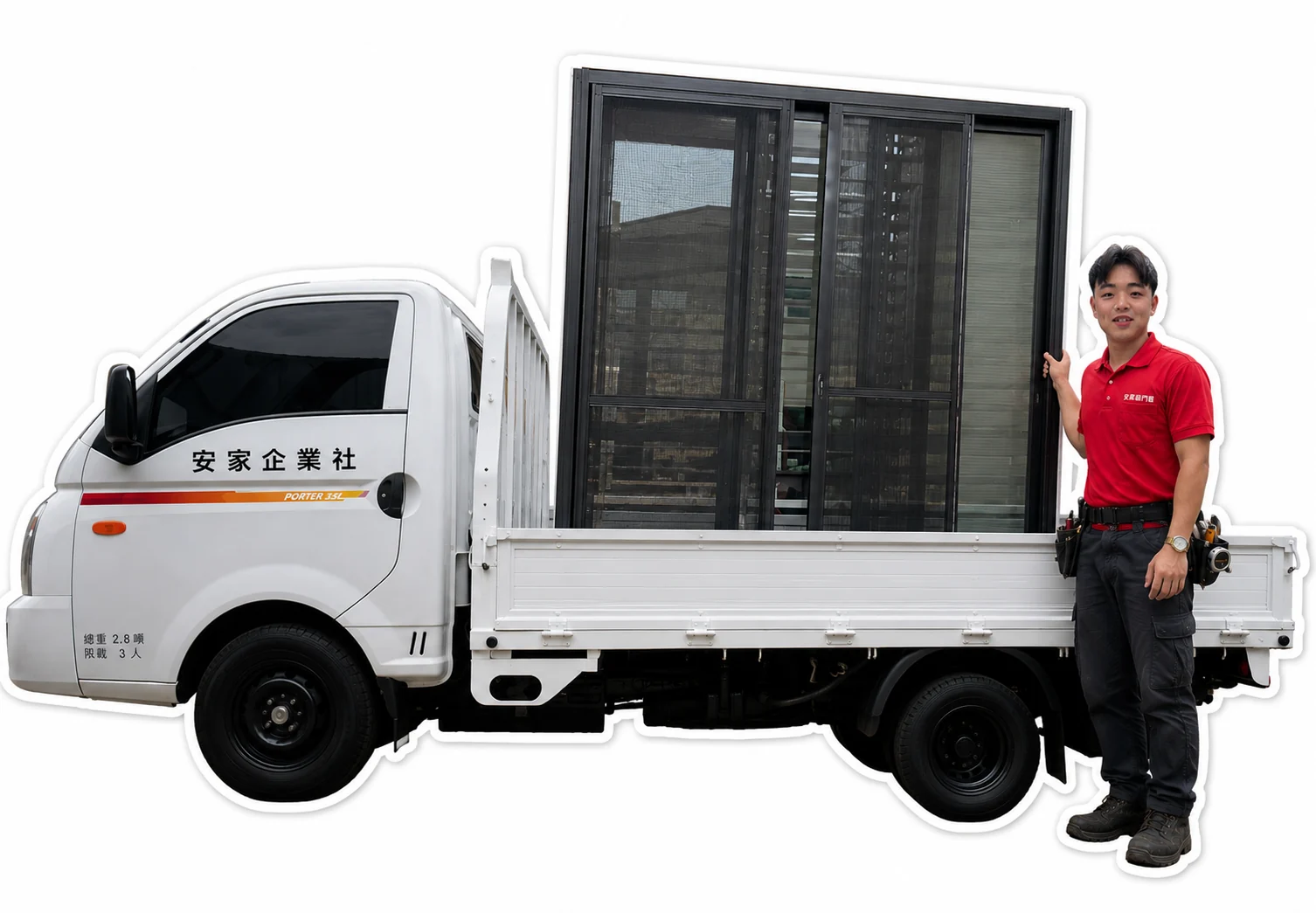 高雄安家鋁門窗工程施工團隊與工程貨車形象照